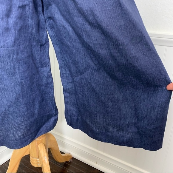 Whistles Tie Waist Linen Jumpsuit Womens US 10 UK 14 Wide Leg Crop Pockets Navy - Picture 12 of 16